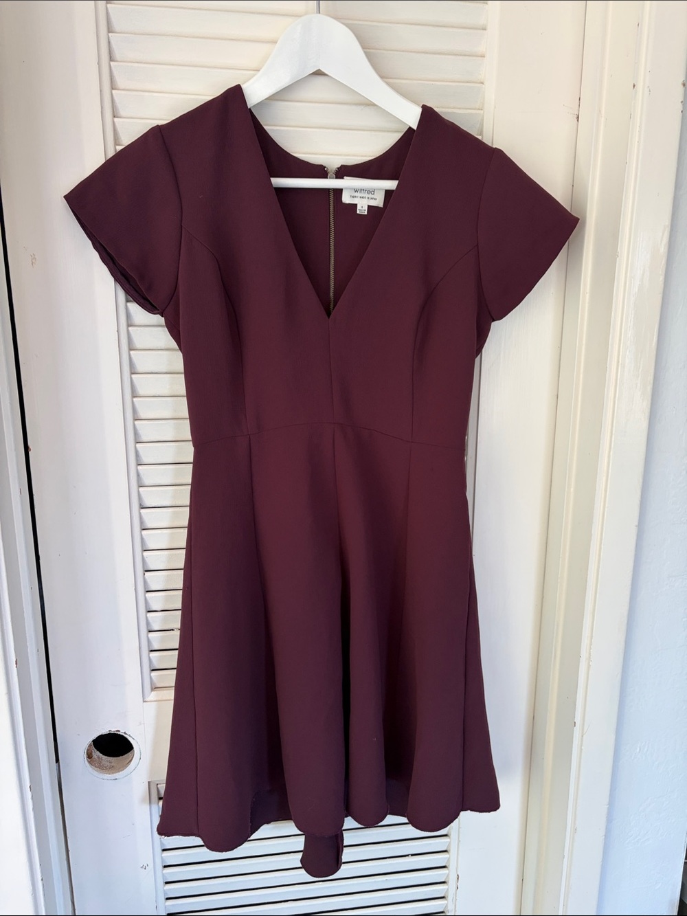 Aritzia burgundy Plum V-Neck Cap Sleeve Skater Dress